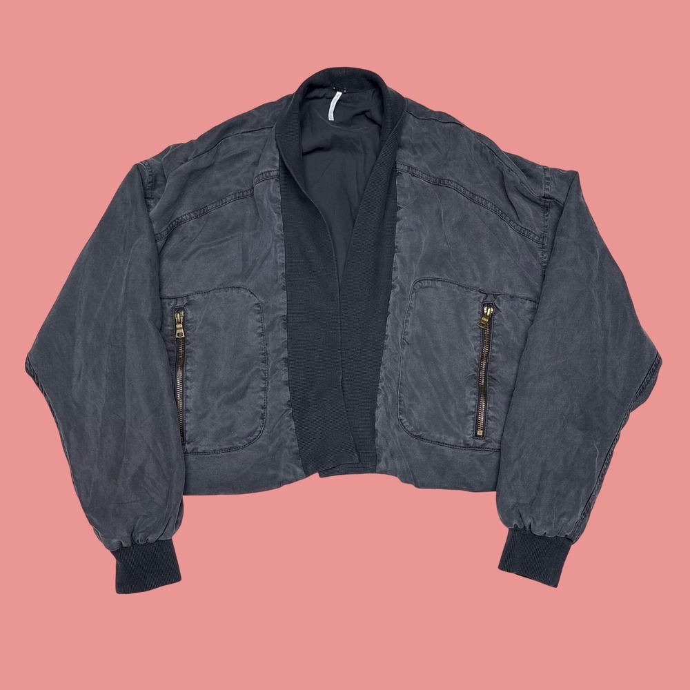 YFB Young Fabulous & Broke Women Black Cropped Bomber Jacket Open Front Small